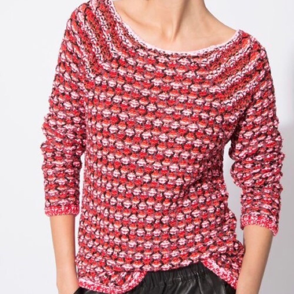 Maje red and black Marcel Jacquard knit sweater size small/medium